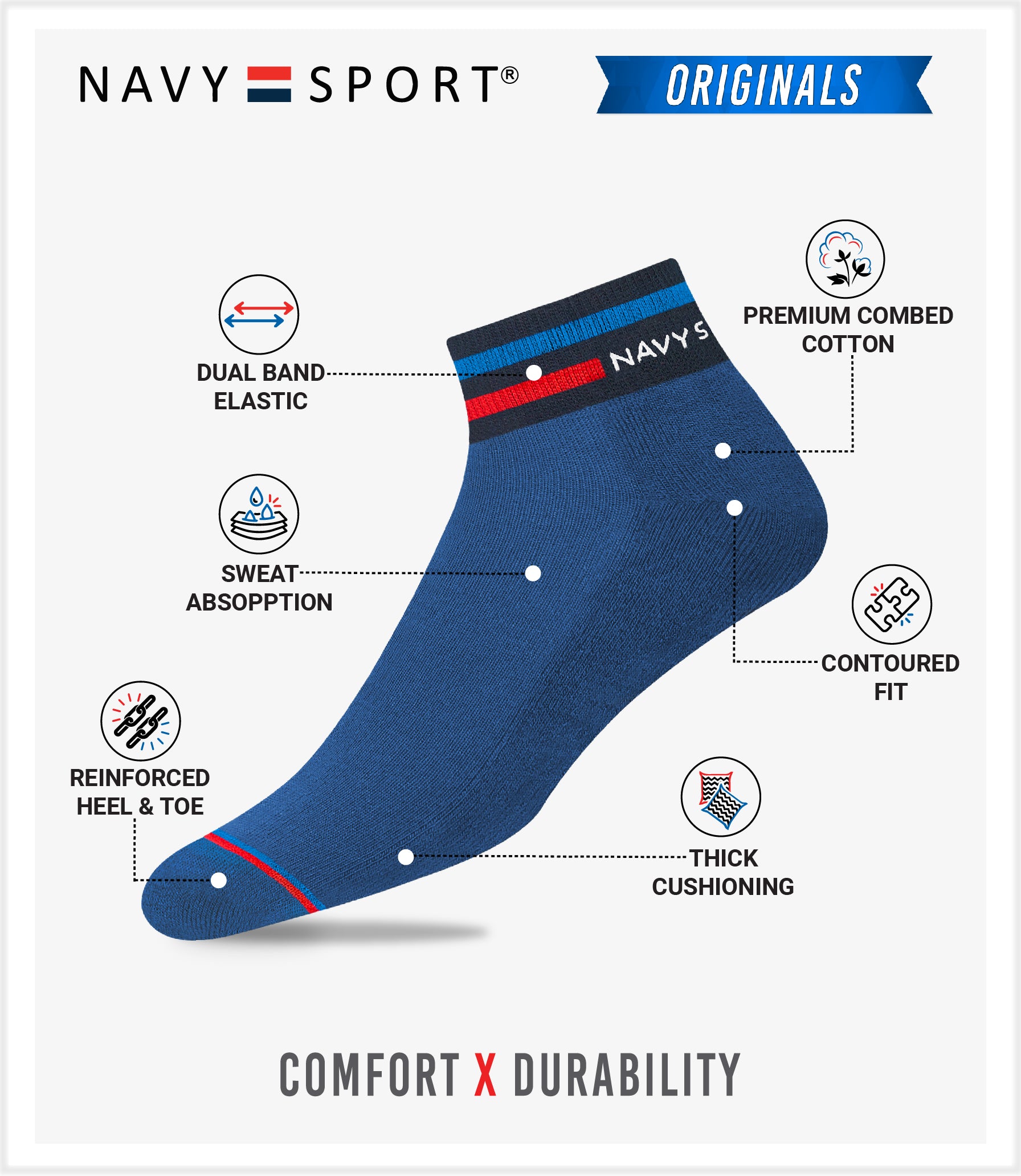 NAVYSPORT All Day Comfort Active Cushion Multi-purpose Socks